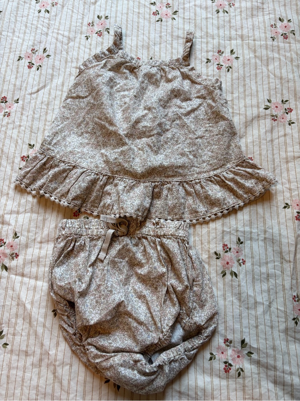 Jamie Kay Toddler Girls Beige Floral Ruffle Tank & Bloomers Set